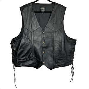 Vintage Leather Motorcycle Vest Mens 56 Biker Western Side Lace Up Snaps Rocker